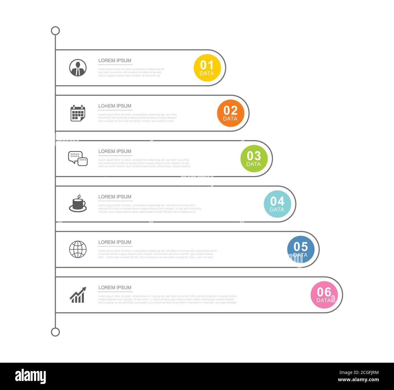6 data infographics tab index template with thin line design. Vector