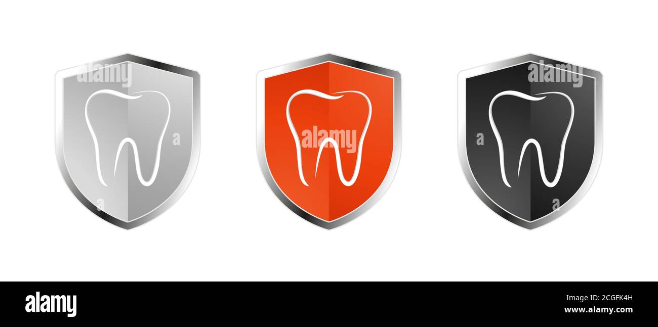 Tooth Healthcare Security Shield Set - Insurance Symbol - Editable Vector Illustration - Isolated On White Background Stock Vector