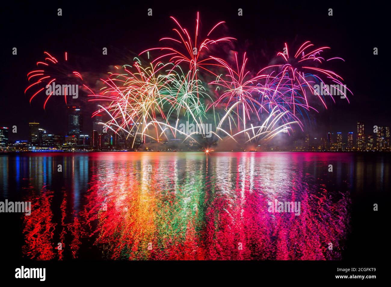 Australia Day fireworks, celbration along the Swan River in Perth Stock