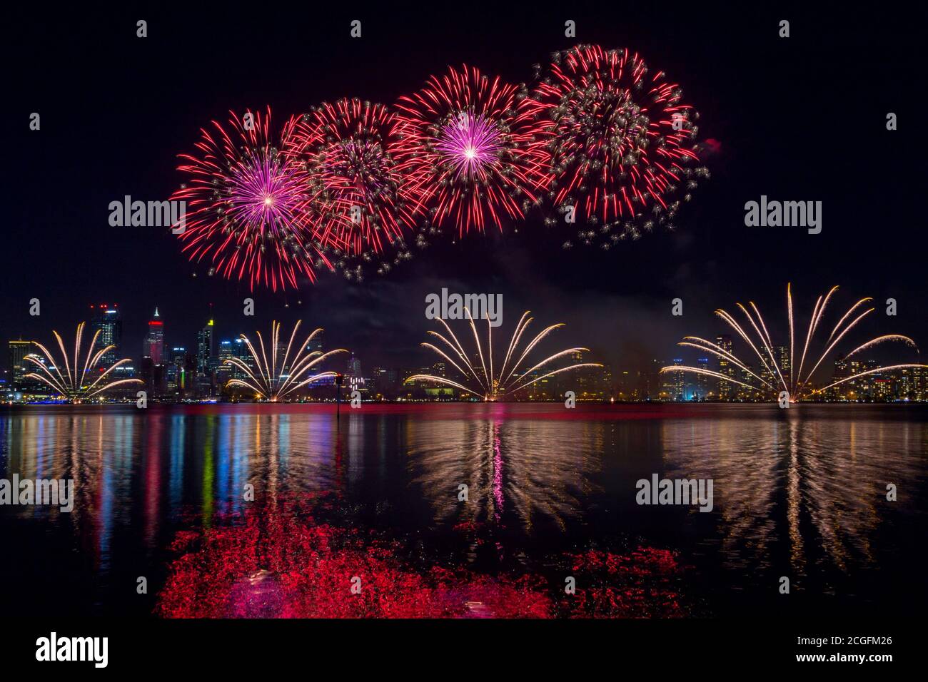 Australia Day fireworks, celbration along the Swan River in Perth Stock Photo Alamy