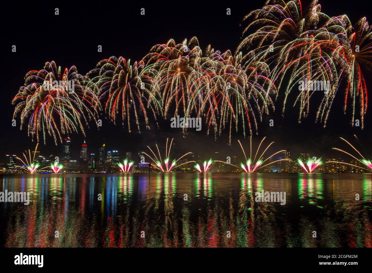 Australia Day fireworks, celbration along the Swan River in Perth Stock Photo Alamy
