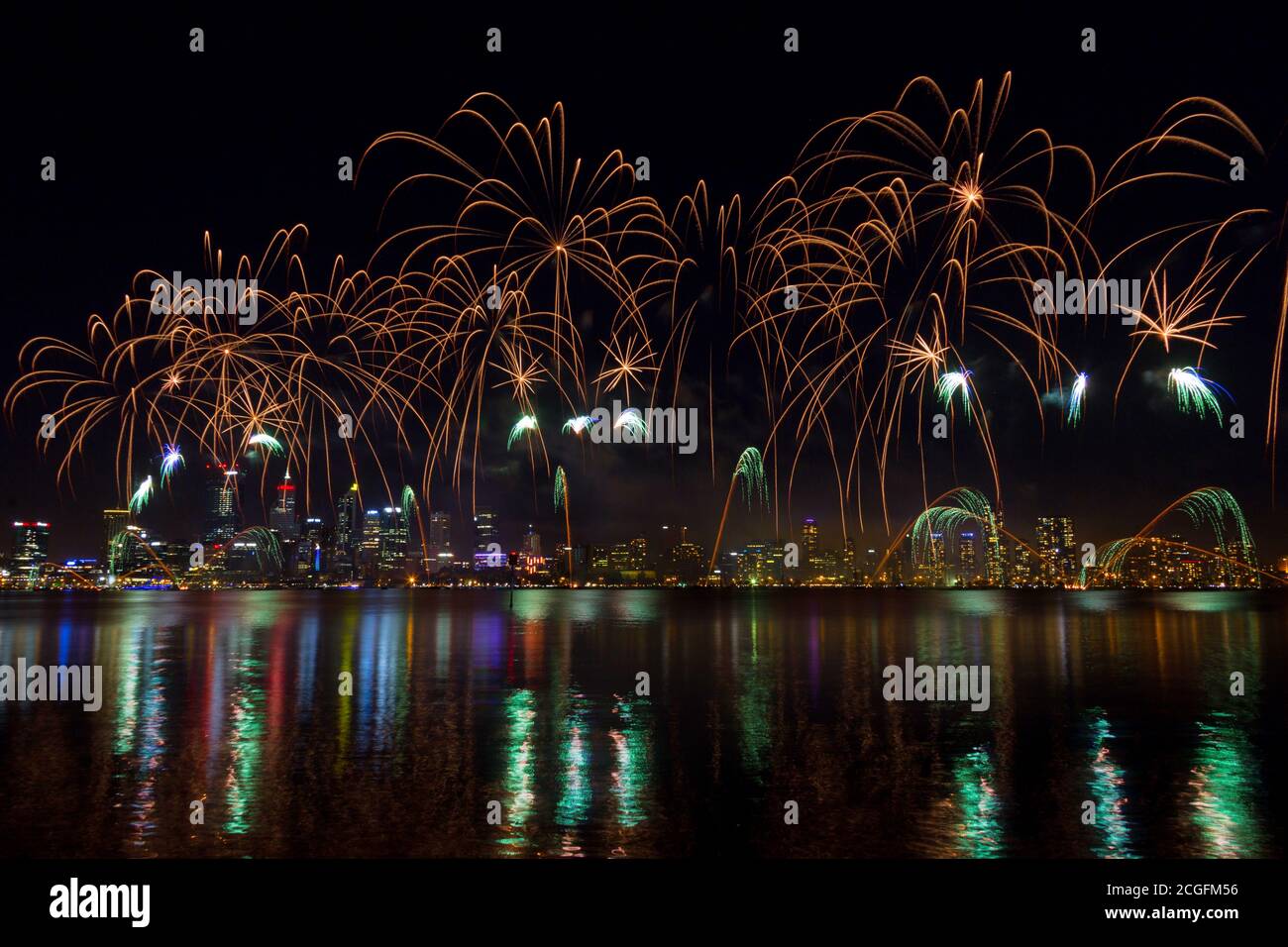 Australia Day fireworks, celbration along the Swan River in Perth Stock Photo Alamy
