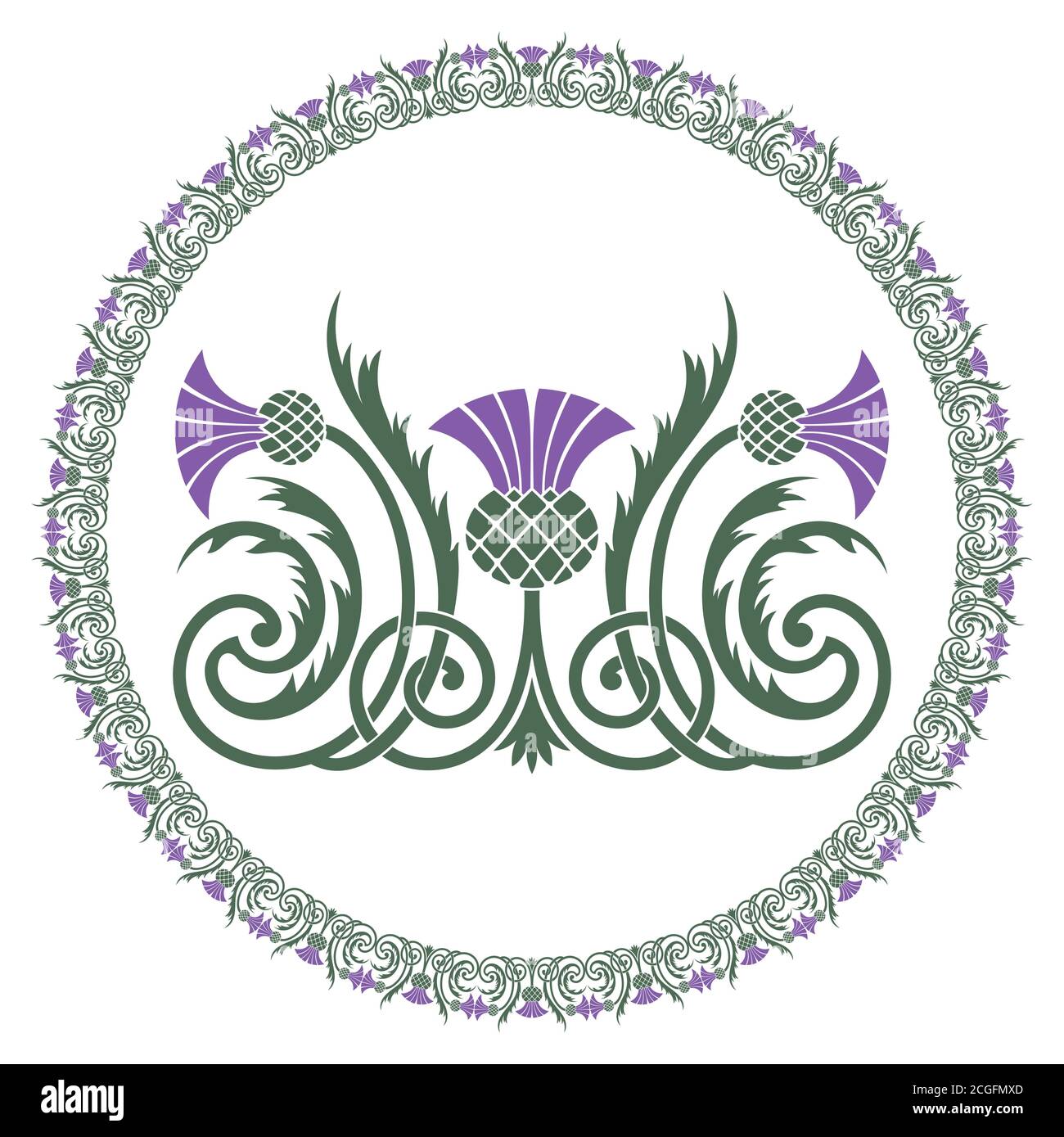 Thistle leaves and flowers, ornament round leaf thistle. The Symbol Of