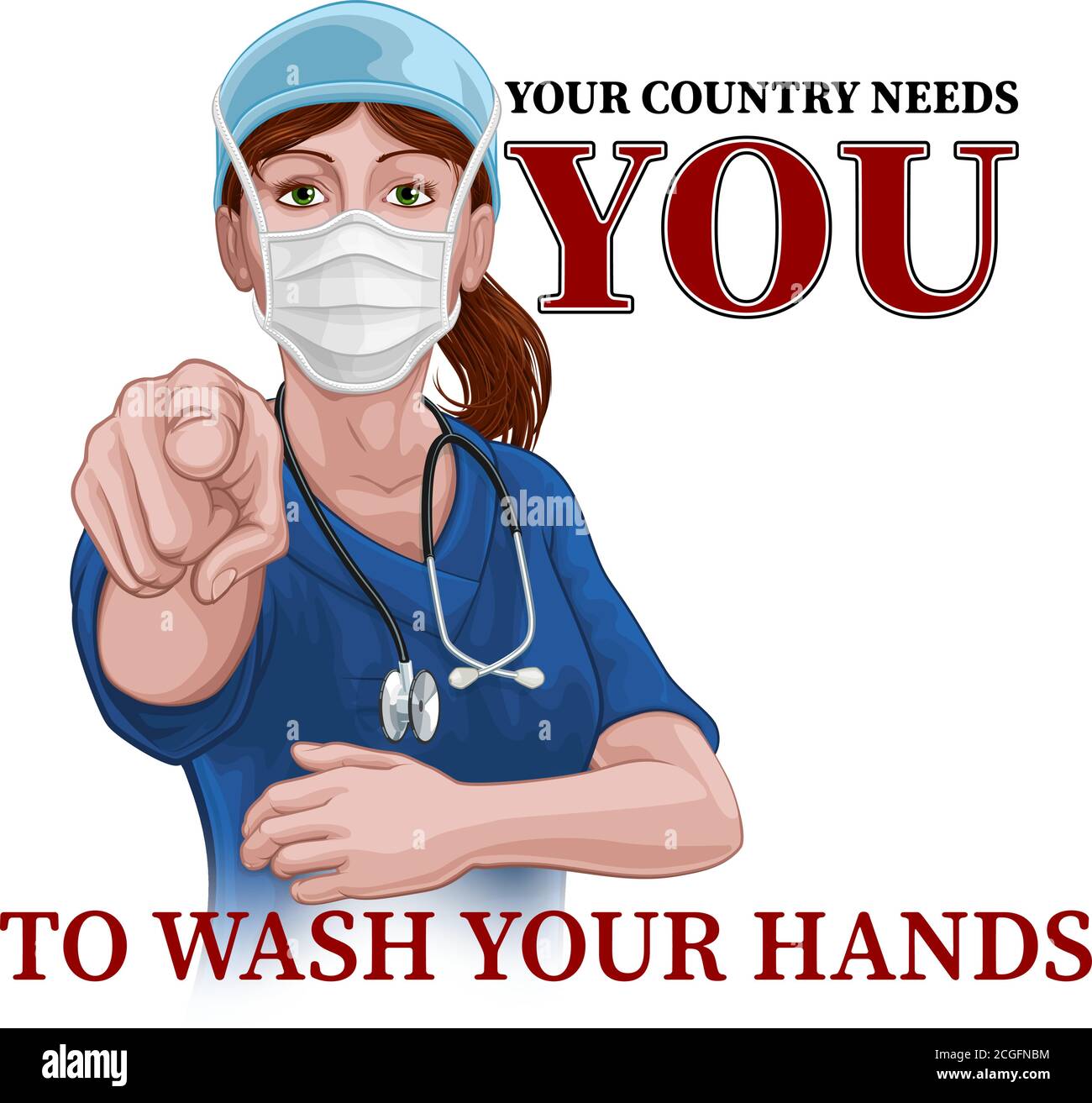 Doctor Nurse Woman Needs You Wash Hands Pointing Stock Vector