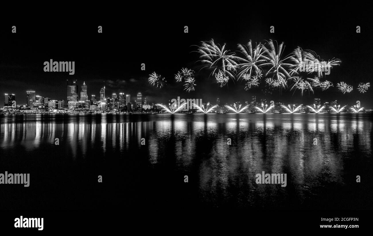 Perth Fireworks on Australia Day Stock Photo