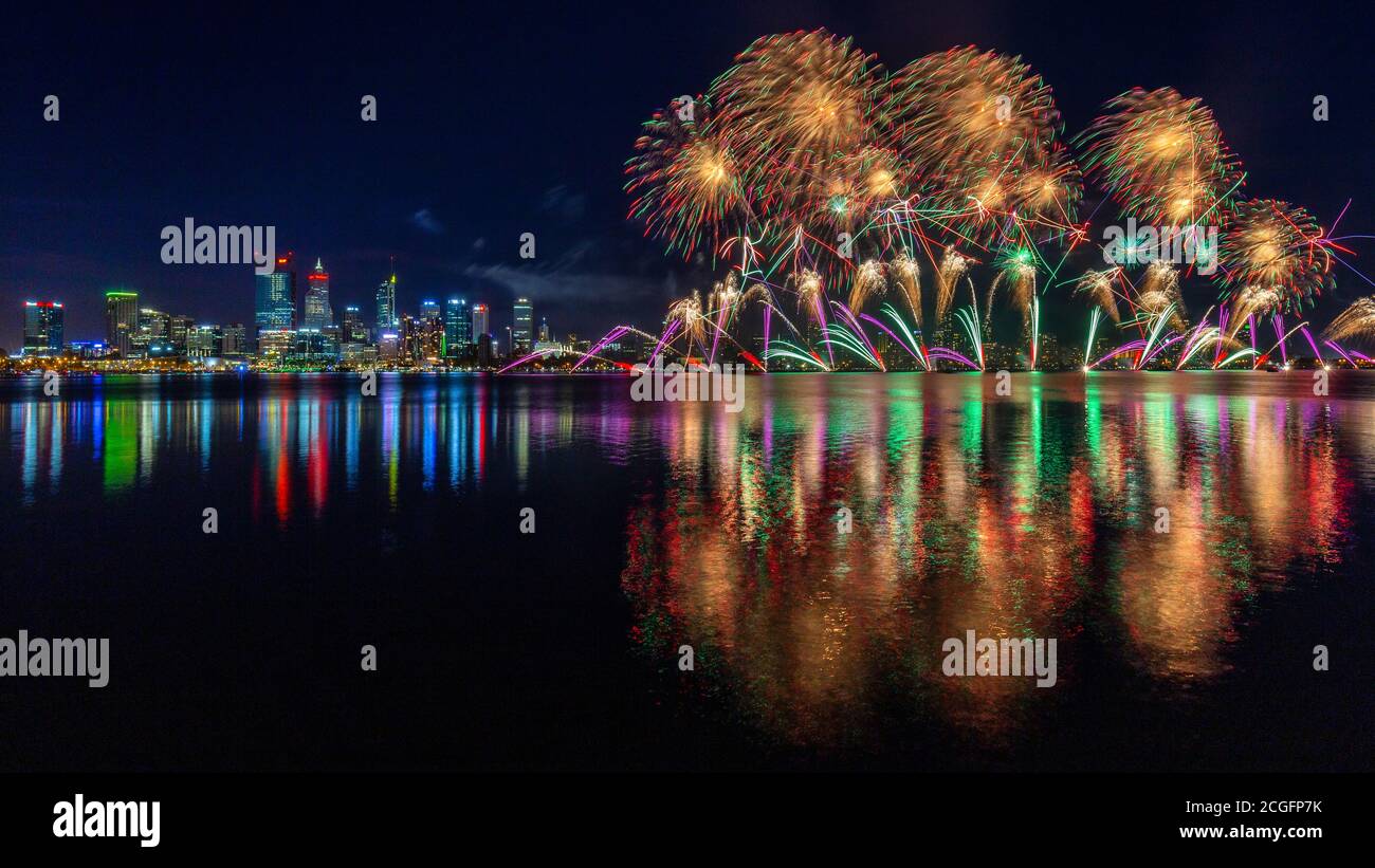 Perth Fireworks on Australia Day Stock Photo