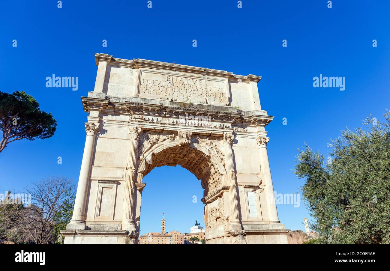 The Arch of Titus on the Via Sacra, Rome, Italy. Stock Photo