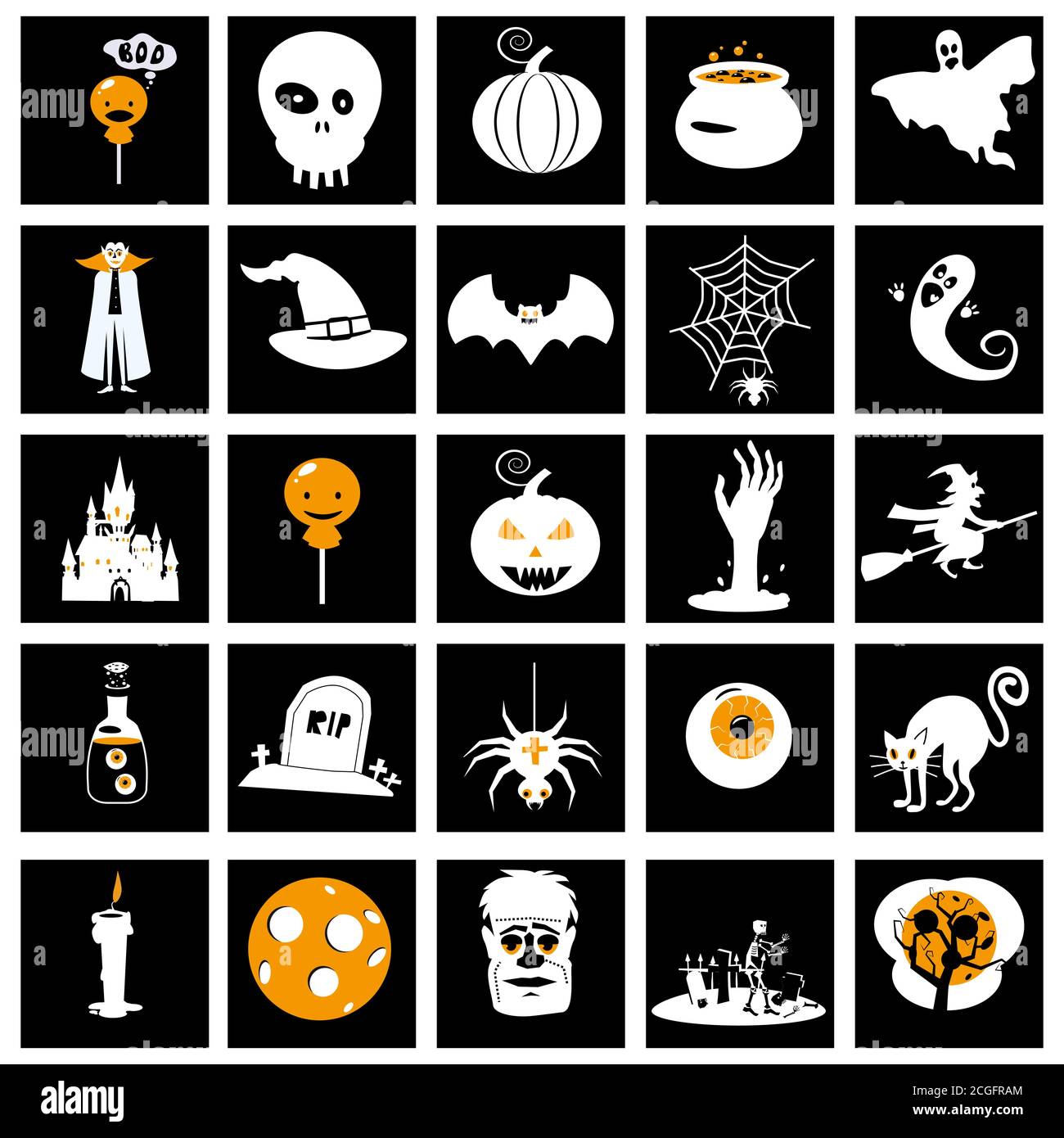 Set Halloween icons and illustrations colorful pumpkins bat, owl, ghost ...