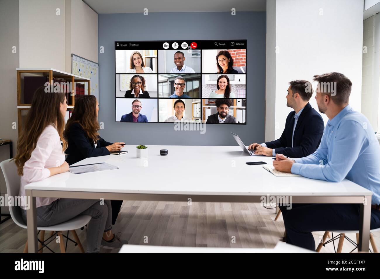 Online Video Conference Social Distancing Webinar Business Meeting Stock Photo