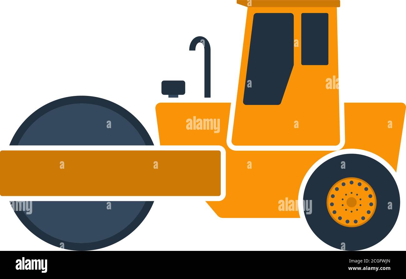 Icon Of Road Roller. Flat Color Design. Vector Illustration Stock ...