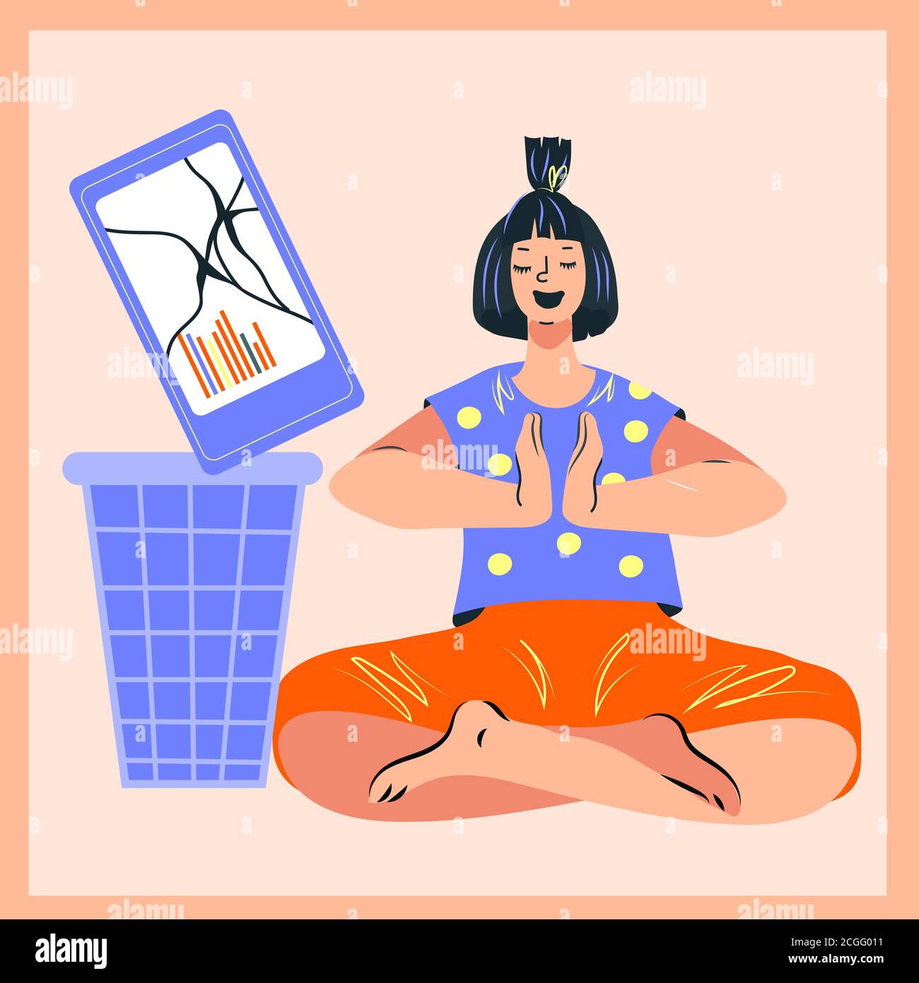 Digital detox and day without gadgets with woman in yoga pose vector