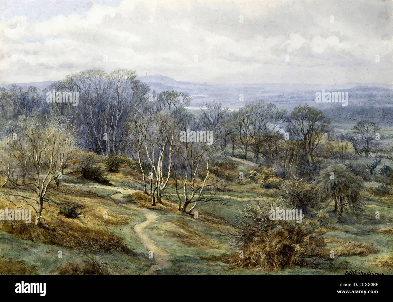 Martineau Edith - Hampstead Heath Looking Towards Harrow on the Hill - British School - 19th  Century Stock Photo