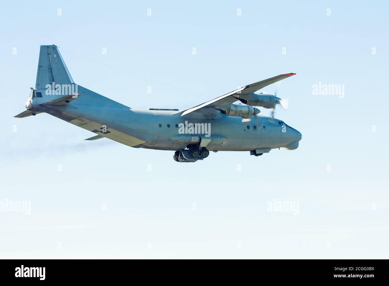 Take off the old transport turboprop aircraft Stock Photo - Alamy