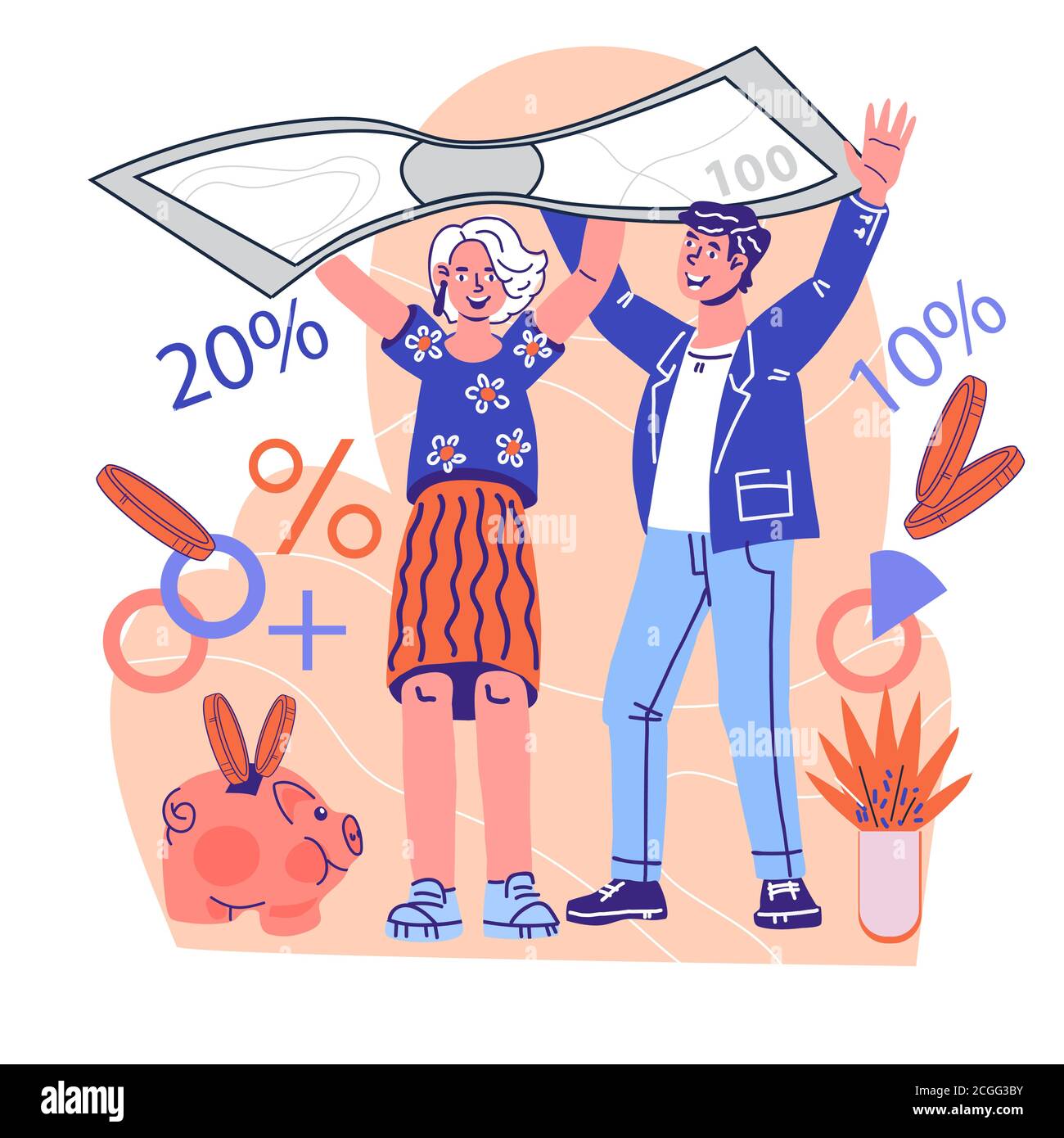 Earn points and money back concept with buyers flat vector illustration