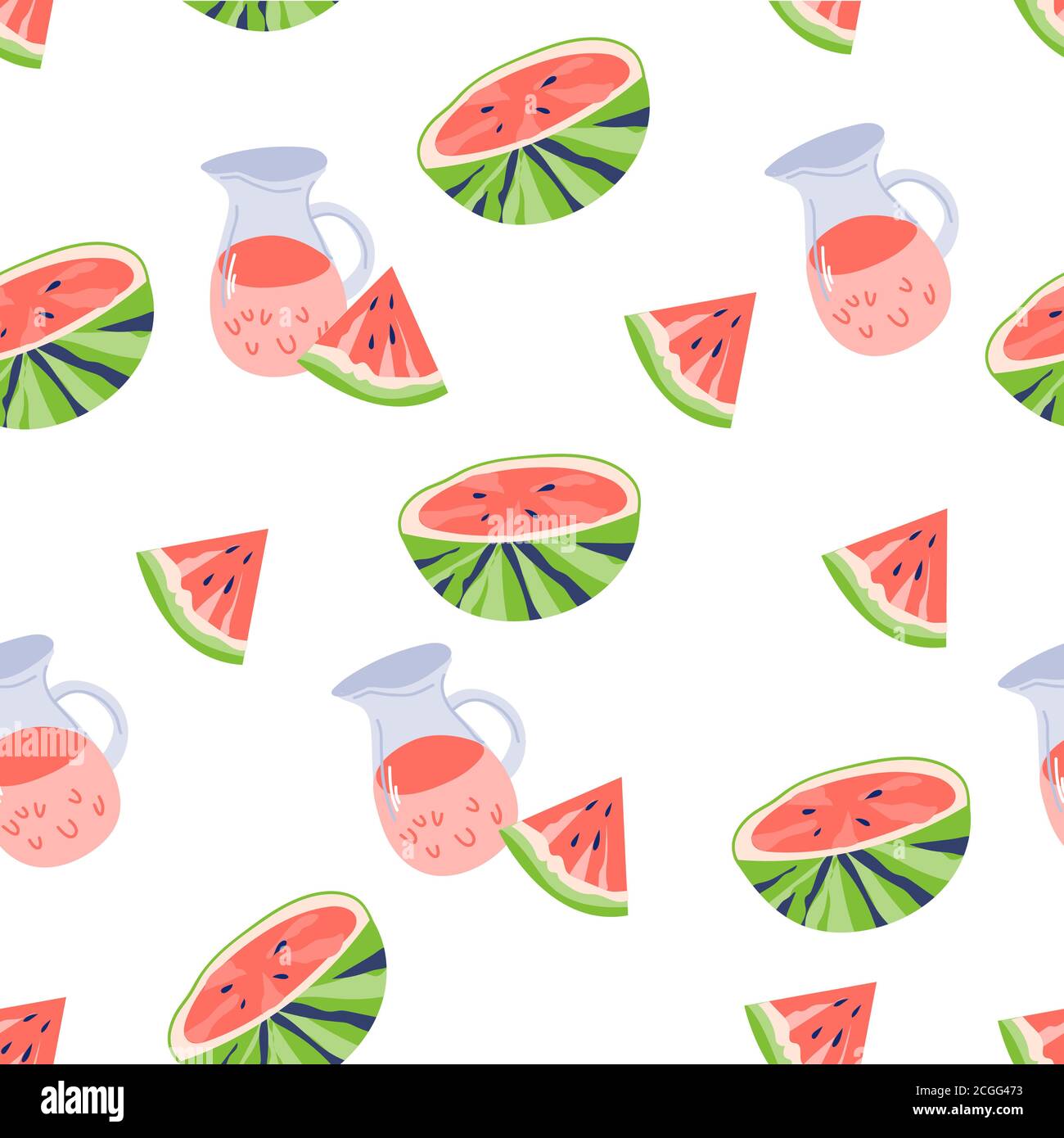 Summer seamless pattern with watermelon slices and jug vector ...