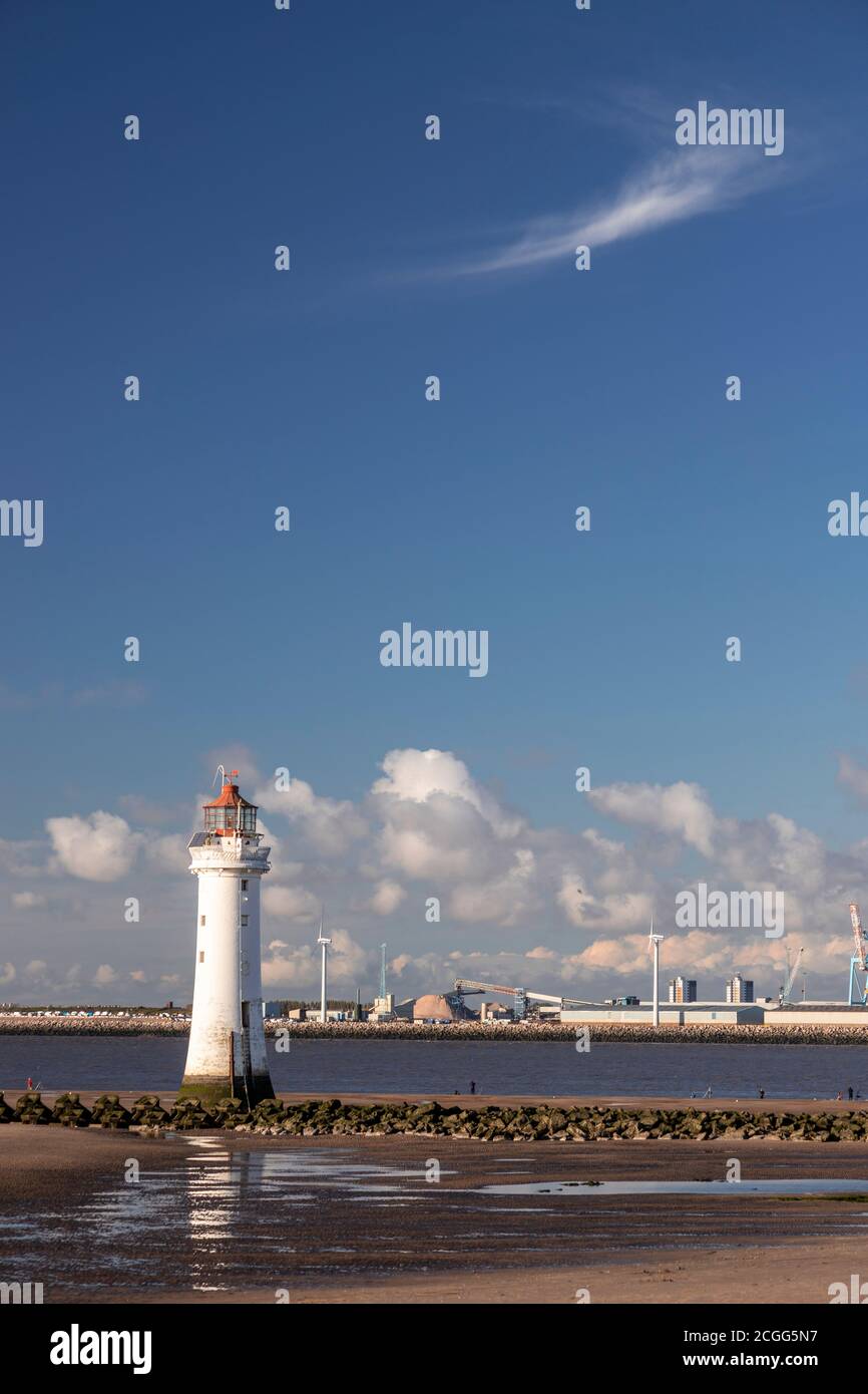 New Brighton lighthouse and river Mersey, Wirral, Merseyside, England Stock Photo