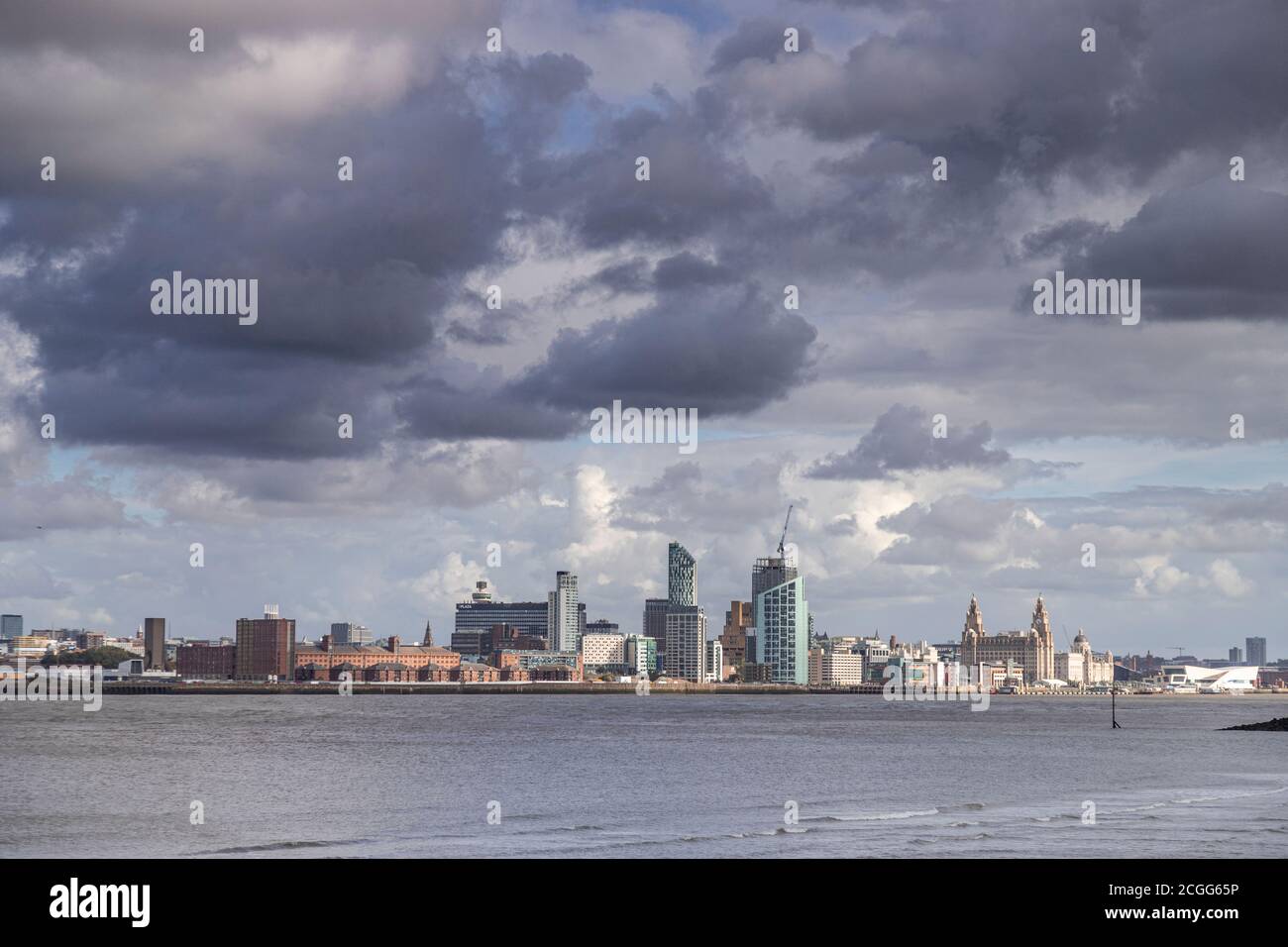 Liverpool skyline under clouds, Merseyside, England Stock Photo