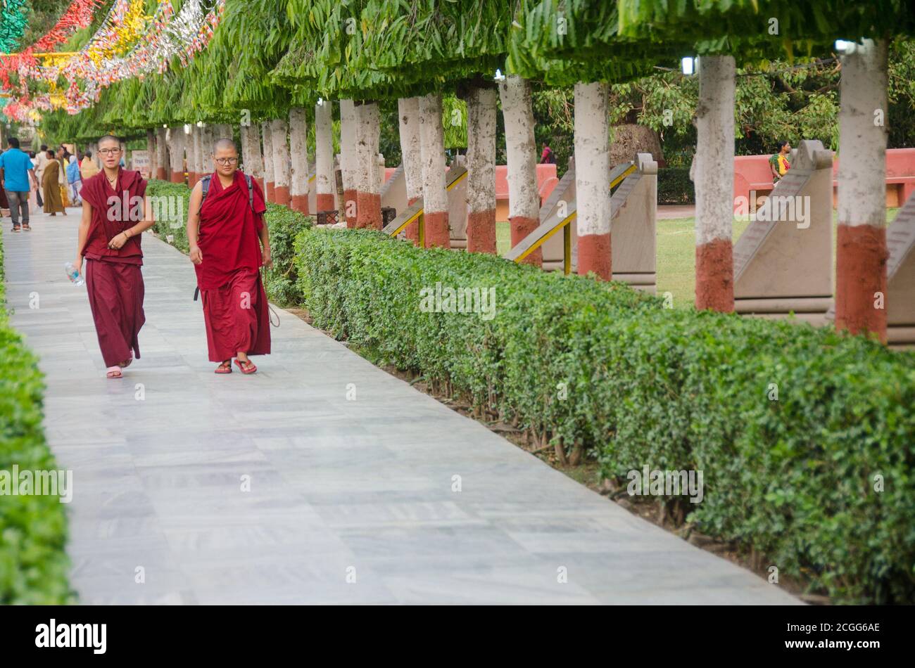 Bodh Gaya Bihar India On April 29th 2018 Two Cambodian Lama Walking