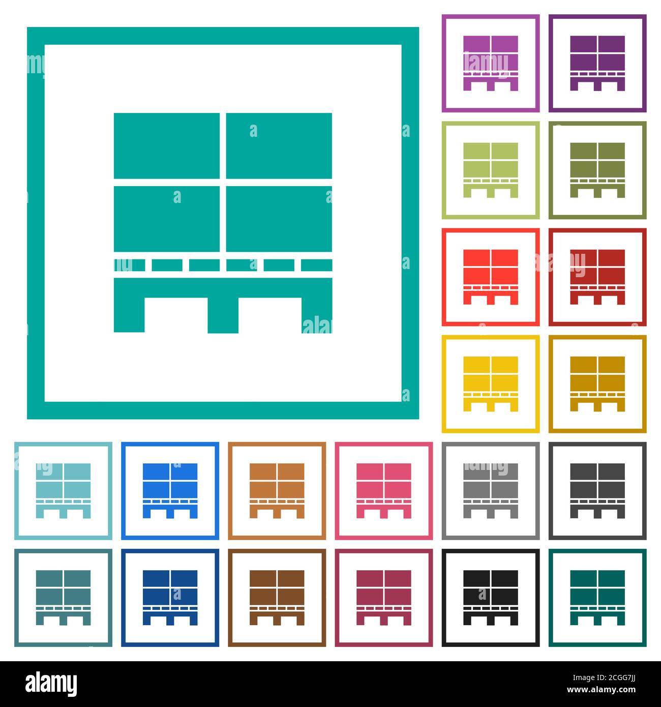 Pallet with boxes flat color icons with quadrant frames on white ...