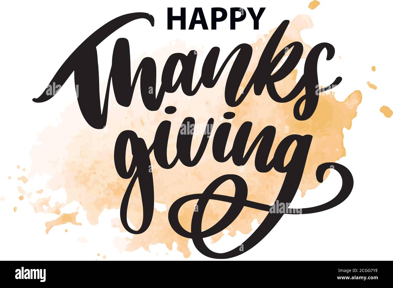 Happy thanksgiving brush hand lettering, isolated on white background ...
