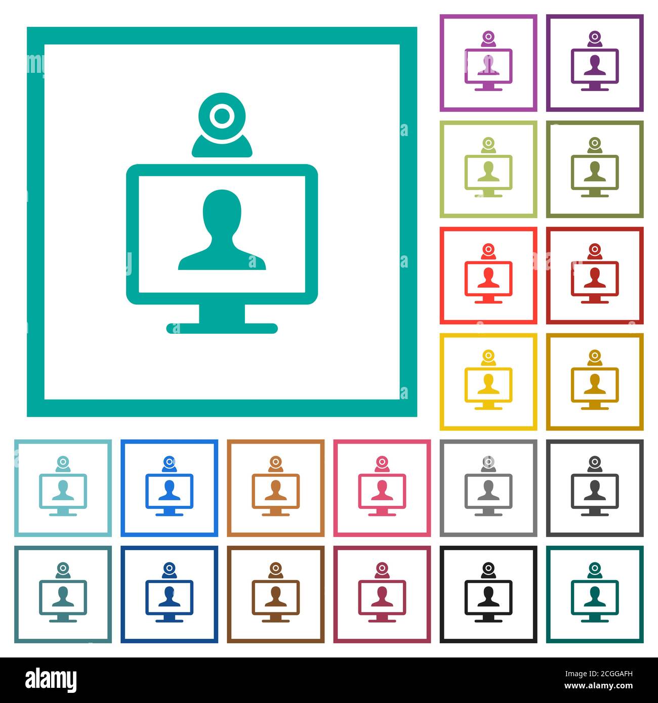 video user access flat color icons with quadrant frames on white background Stock Vector