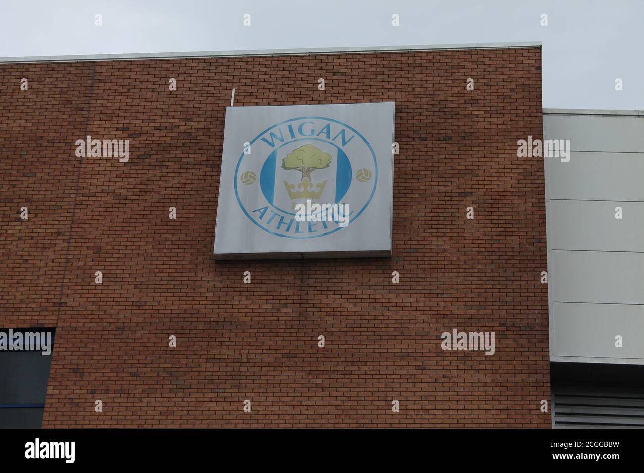 Wigan Athletic logo at DW Stadium in Wigan, England Stock Photo