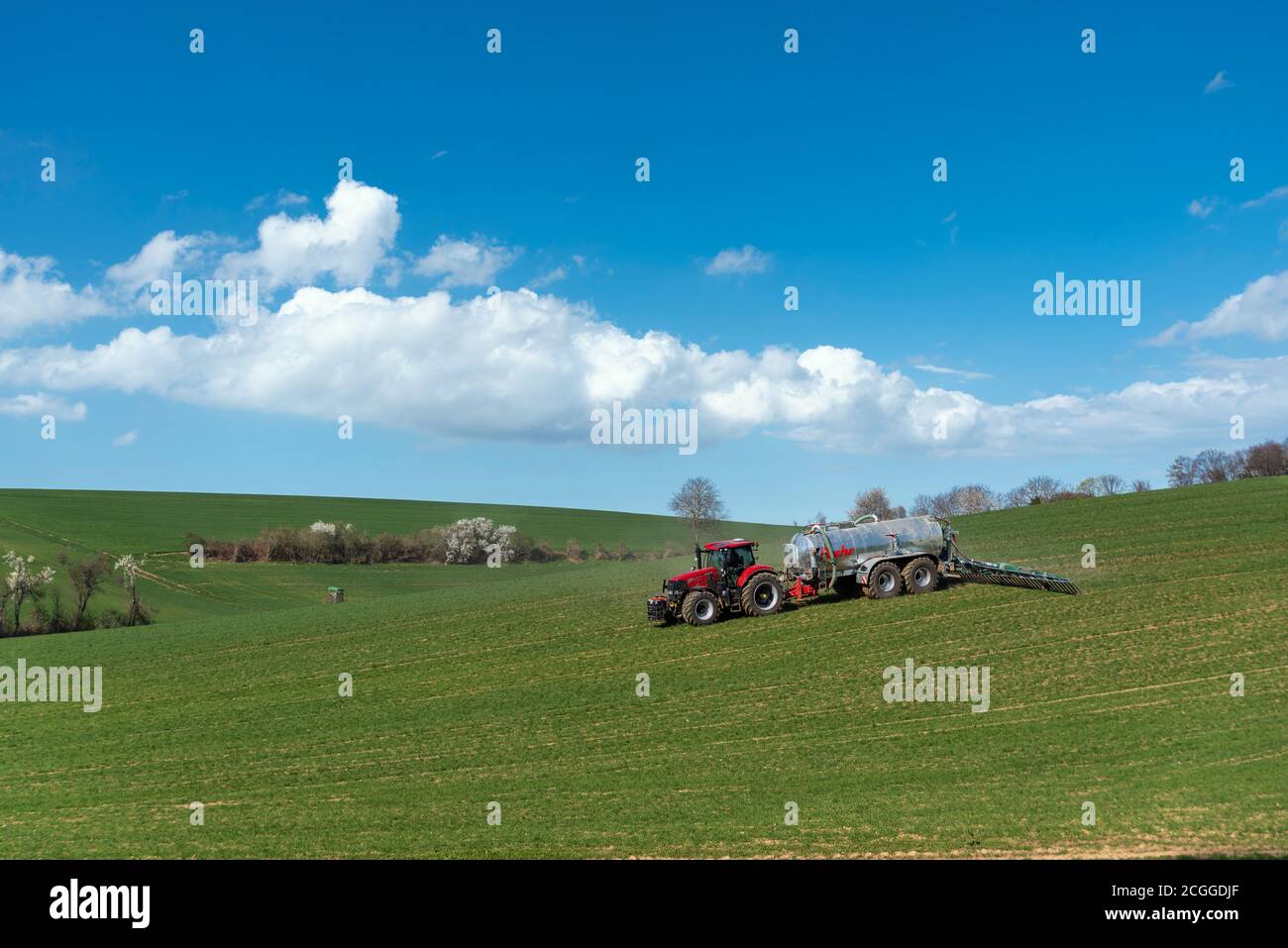 Tractor plows a field, Walzbachtal, Kraichgau, Baden-Wurttemberg, Germany, Europe Stock Photo