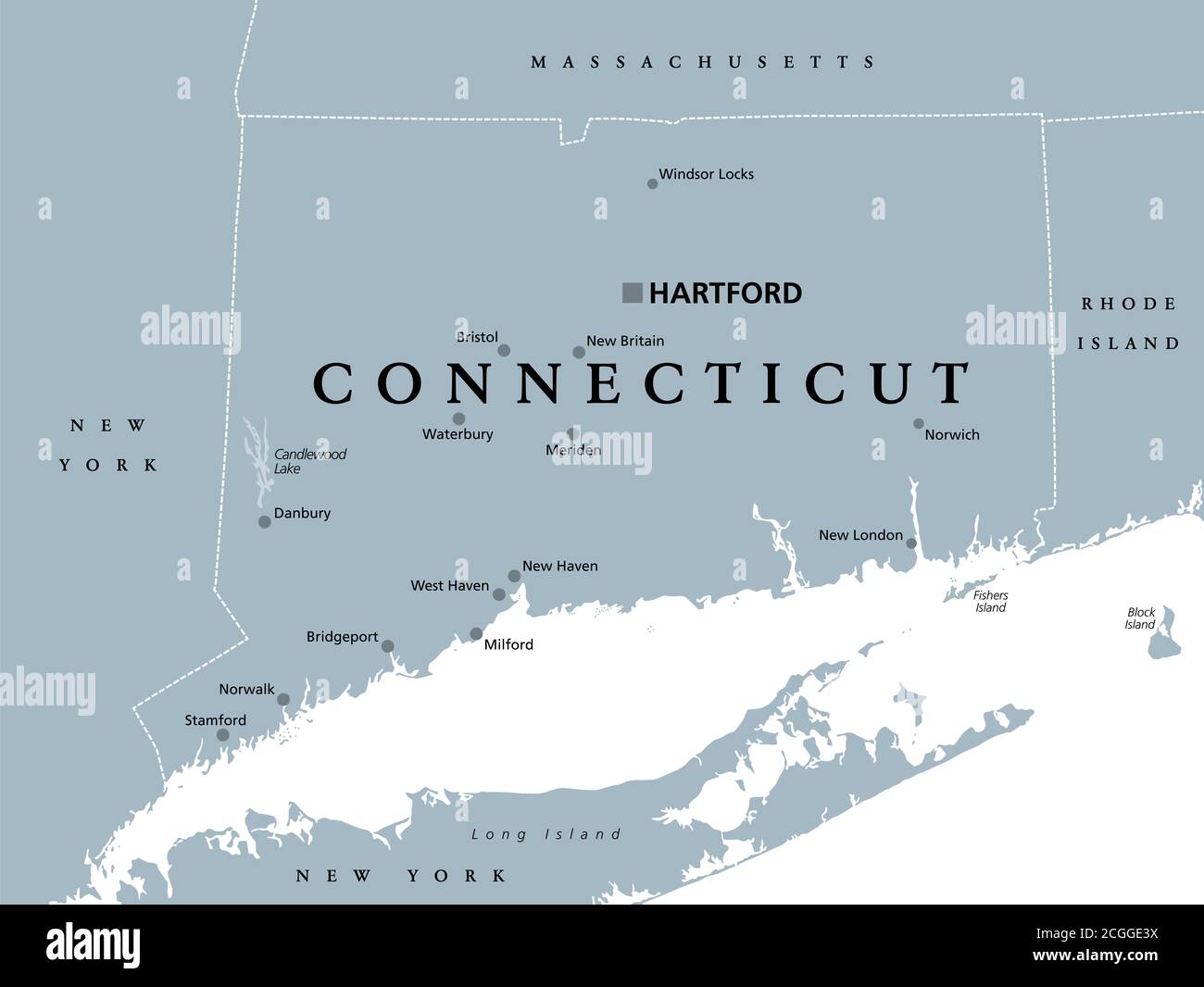Connecticut Political Map With Capital Hartford State Of Connecticut Ct Southernmost State In New England Region Of Northeastern United States Stock Photo Alamy