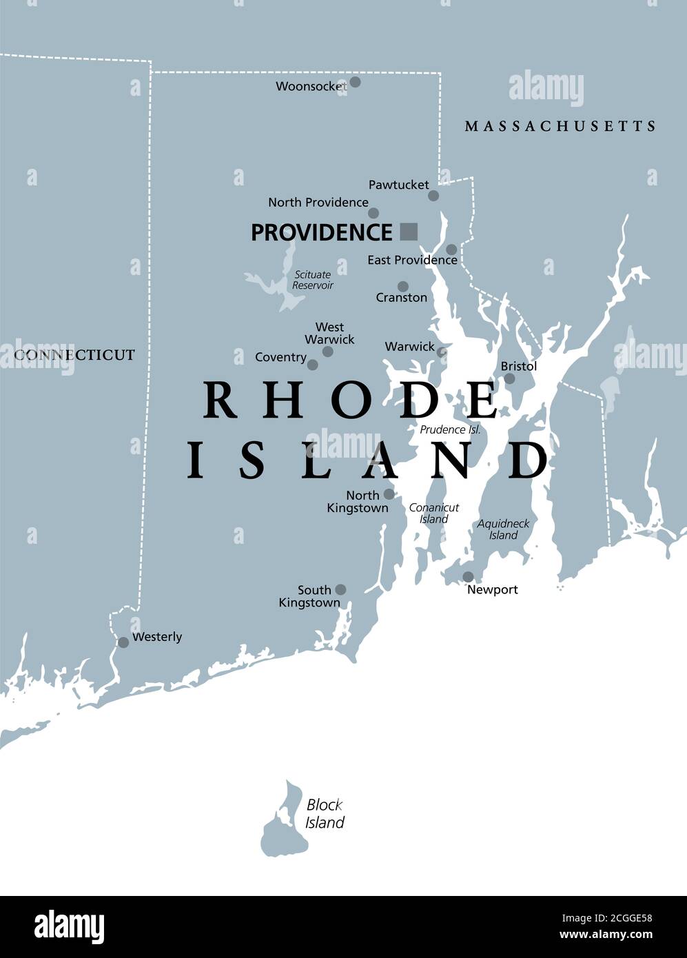 Rhode Island Political Map With Capital Providence State Of Rhode Island And Providence Plantations Ri In The New England Region Of United States Stock Photo Alamy