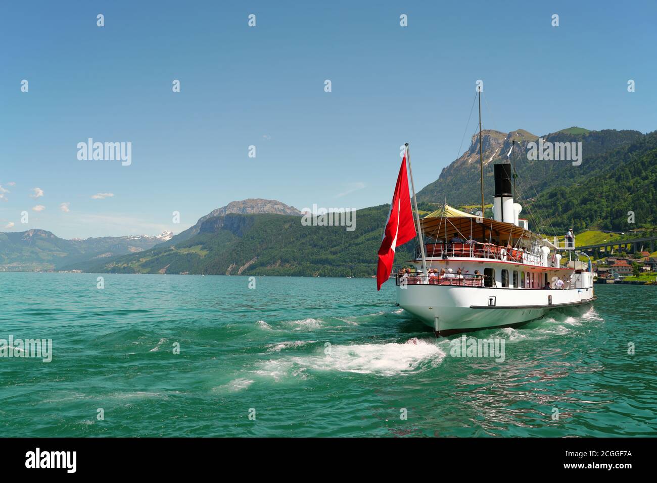 LAKE LUCERNE SWITZERLAND JUNE Historic Paddle Steamer Passenger Boat On Lake