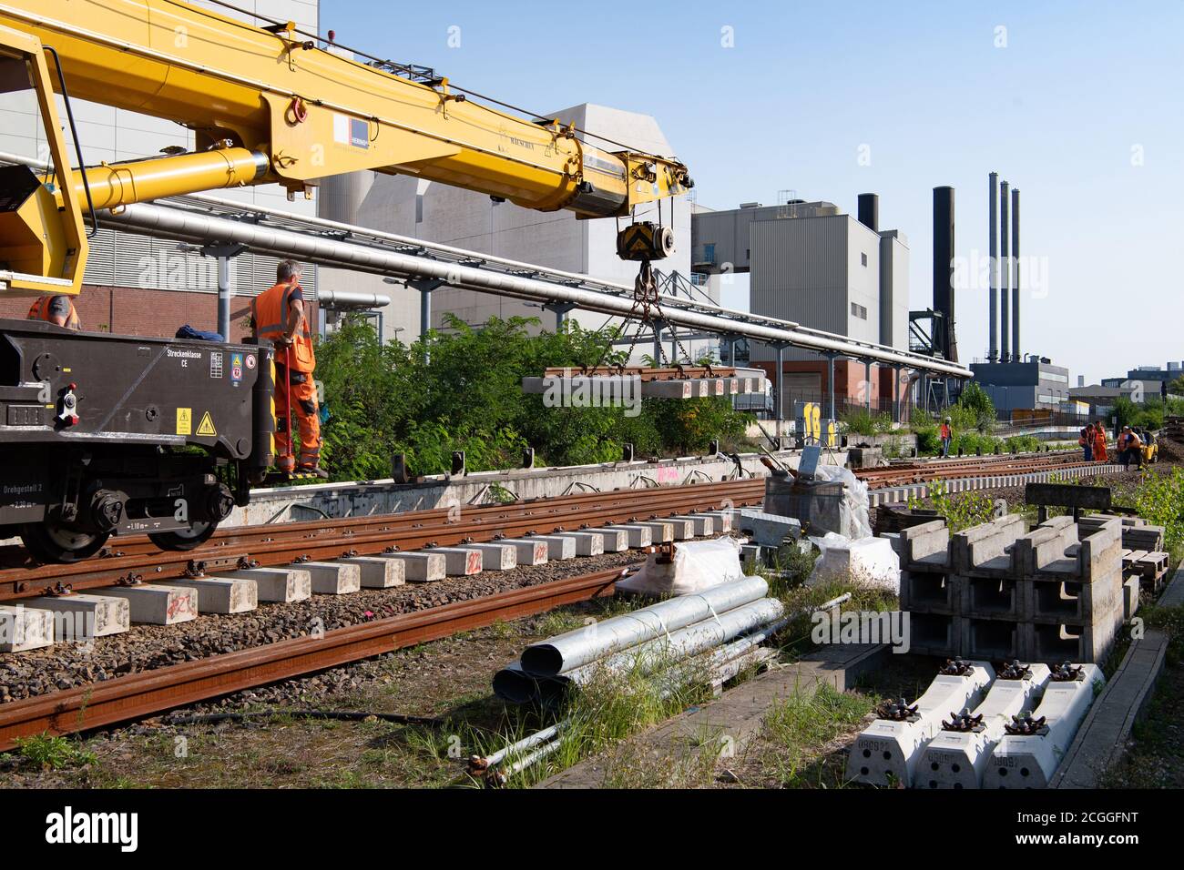 Berlin, Germany. 11th Sep, 2020. A work train brings a section of rail ...
