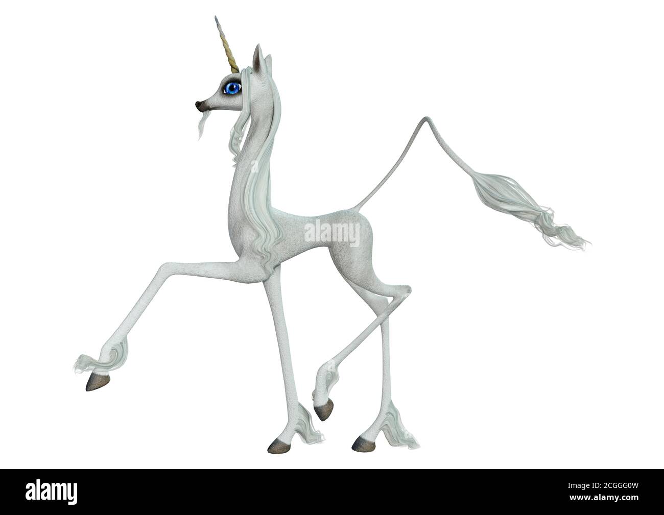 3D rendering of a fantasy white unicorn isolated on white background ...