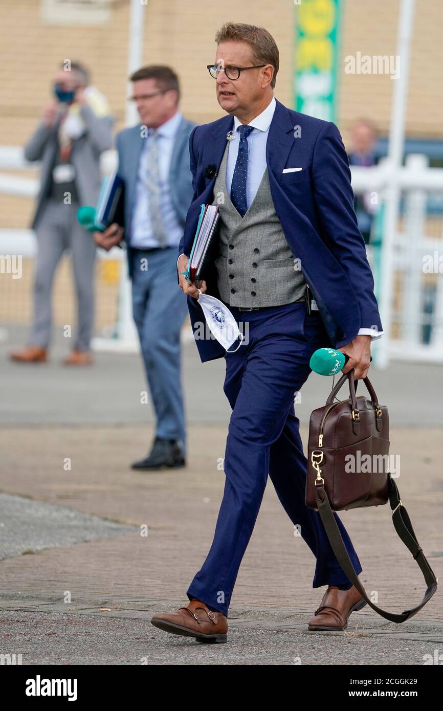 ITV Racing presenter Ed Chamberlin during day three of the William Hill St Leger Festival at Doncaster Racecourse. Stock Photo