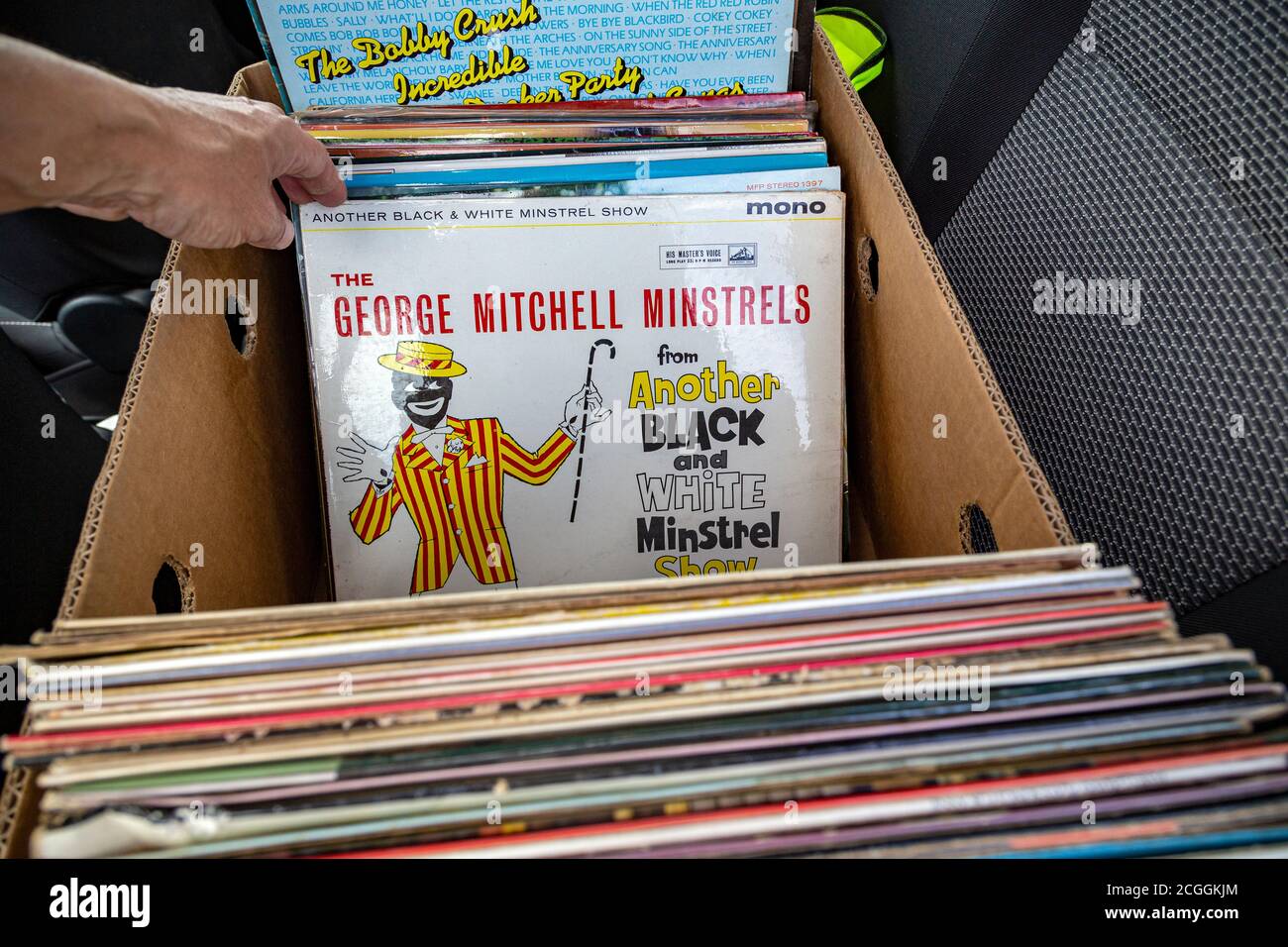 Black and white minstrels, Arts Culture and Entertainment, Audio Easy Listening records at car boot sale, Choosing, Collection,Easy Listening records Stock Photo