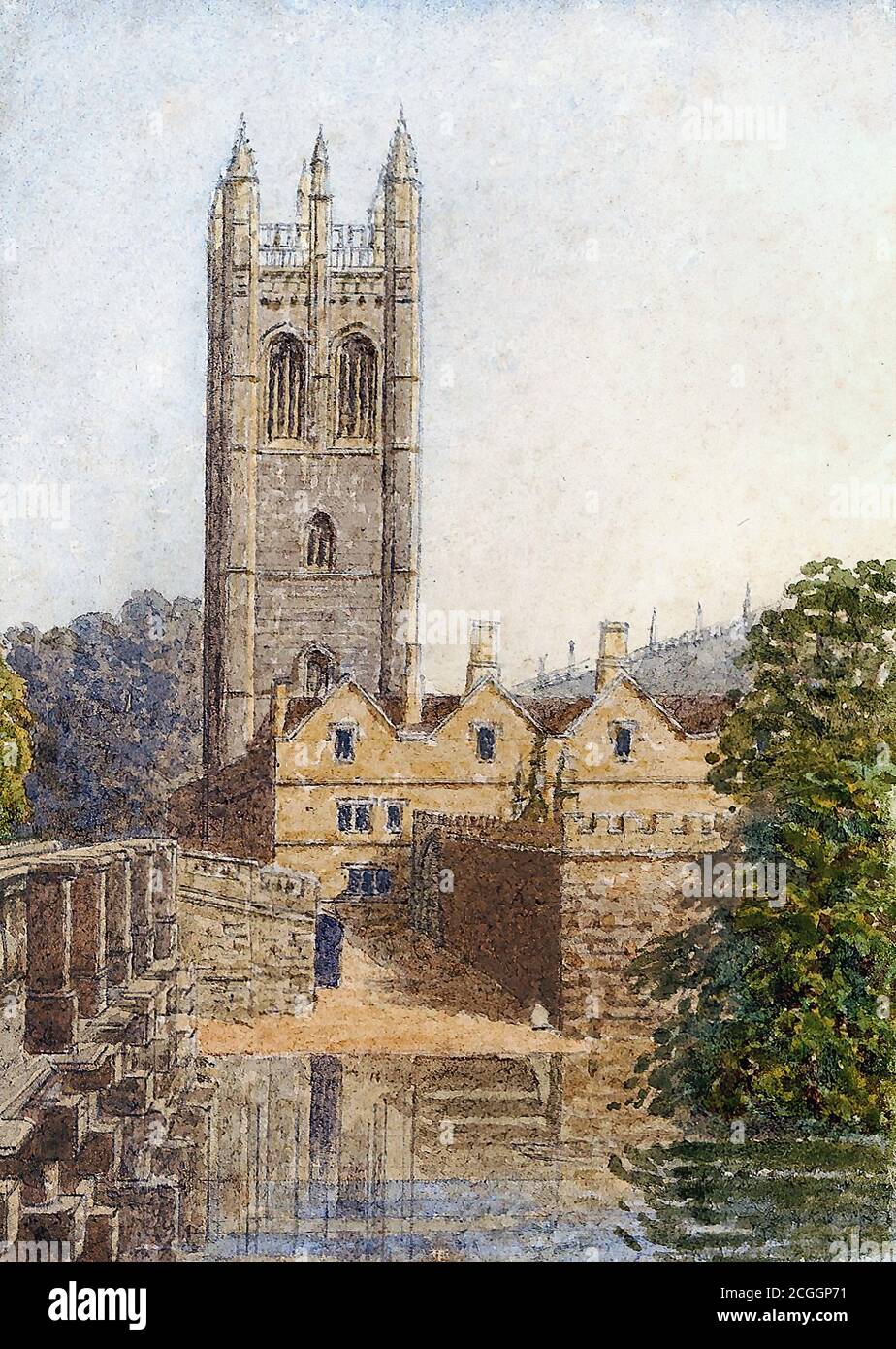 Pyne George - Magdalen Tower from Magdalen Bridge Oxford - British School - 19th  Century Stock Photo