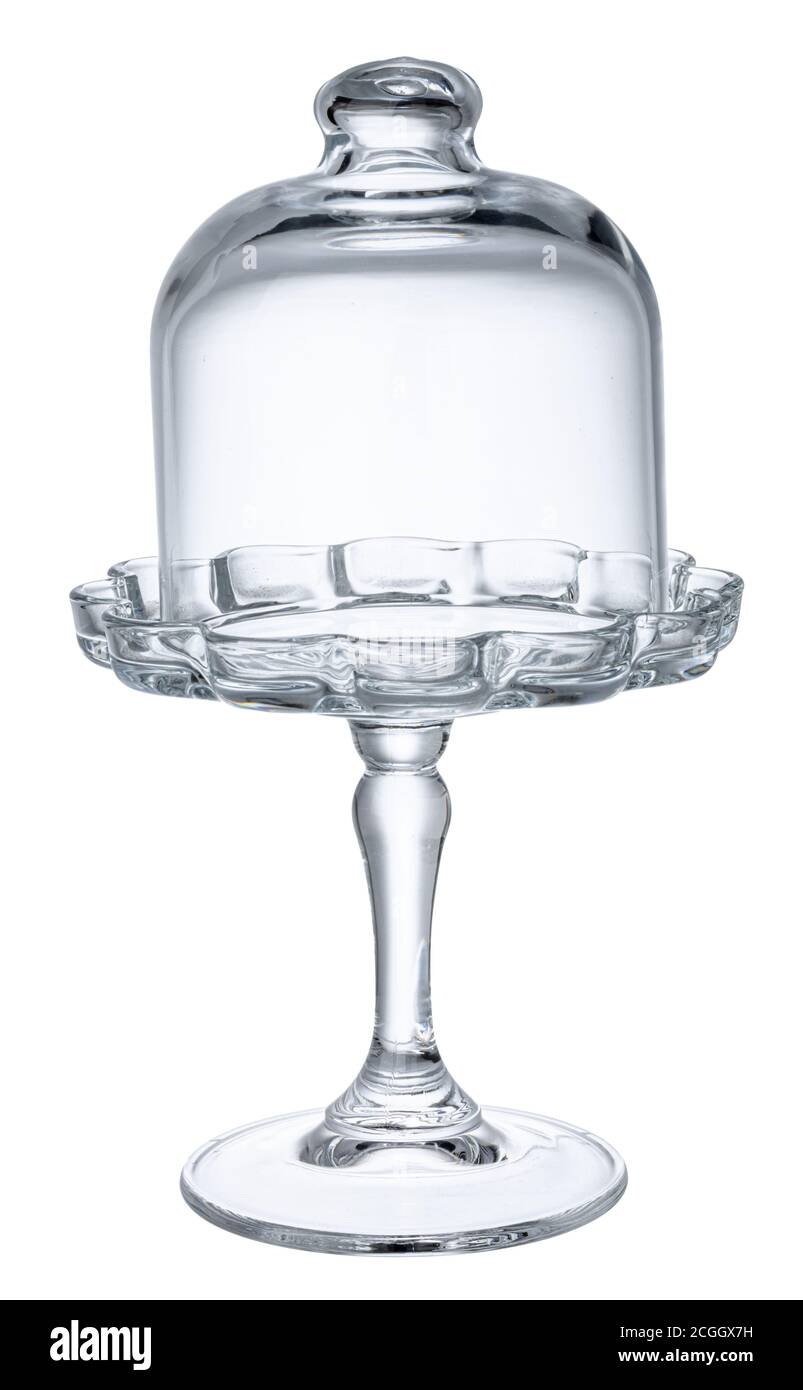 Small glass cake stand isolated on white Stock Photo Alamy