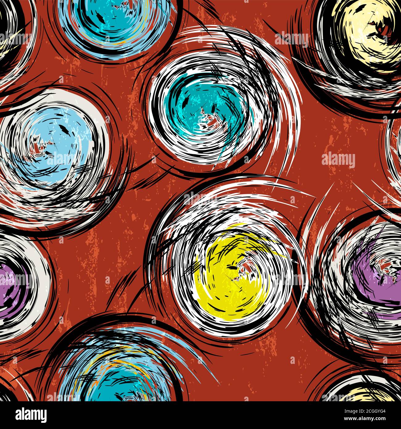 seamless background pattern, with circles and strokes, grungy Stock Vector