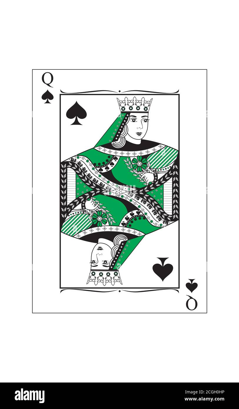 The beautiful card of the queen of spades in classic style. Stock Vector