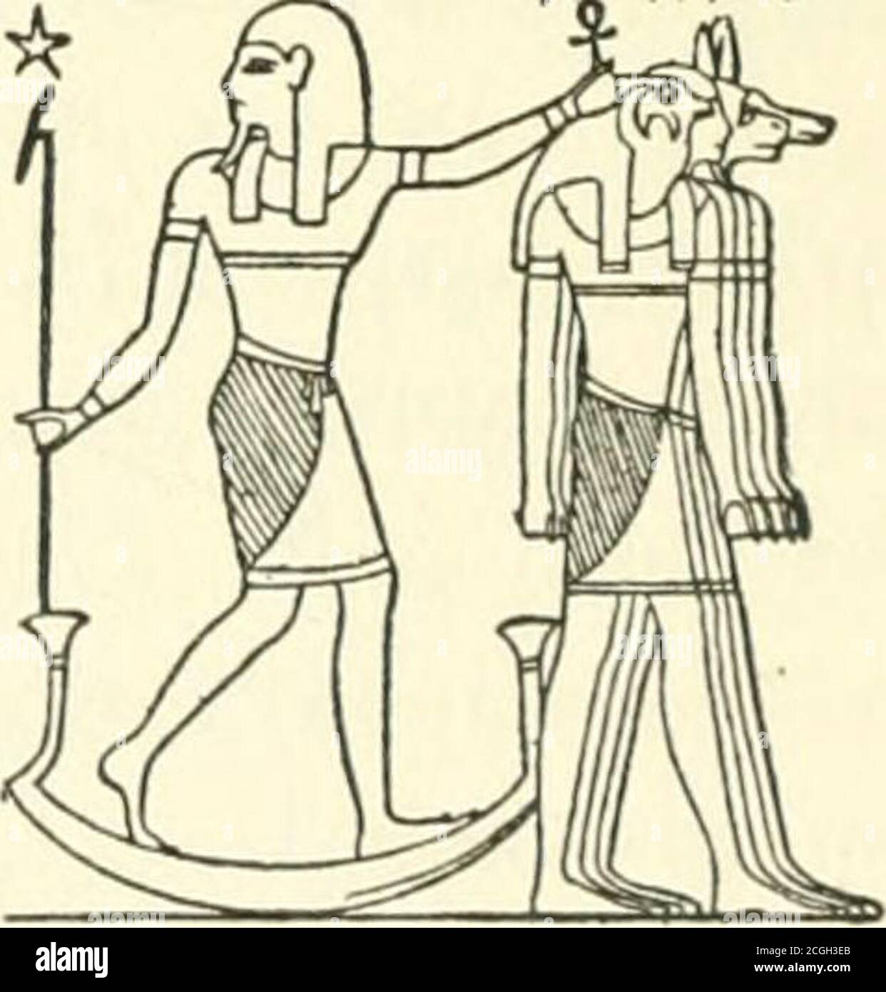 . The Mythology of all races .. . symbolized in later times (Figs. 103, 115) as four heads grow-ing from a serpent who holds the hieroglyphic symbol of life(again a confusion of their father Osiris, as the life-giving Nile,with the later dragon of the abyss).^^ On the other hand, a veryold parallel interpretation considers them .to be celestial; in other words it identifies /them with the four Horuses dwelling at thefour cardinal points or in the east or southof the sky (see Note 67), or with the fourtresses of Horus at the four cardinal points(p. 39),® whence they send the fourwinds. ®^ Attem Stock Photo