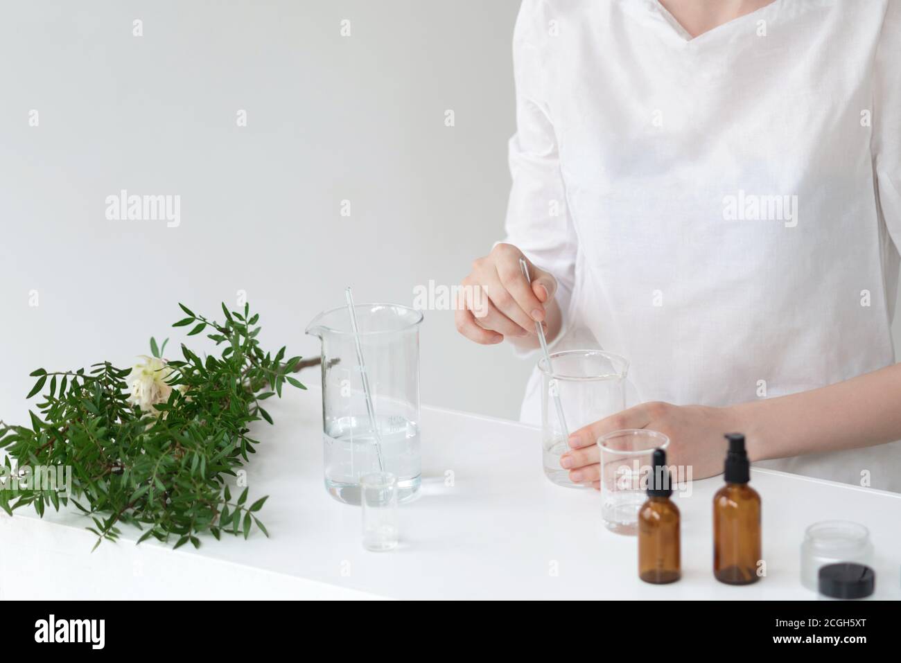 The scientist, dermatologist testing the organic natural cosmetic
