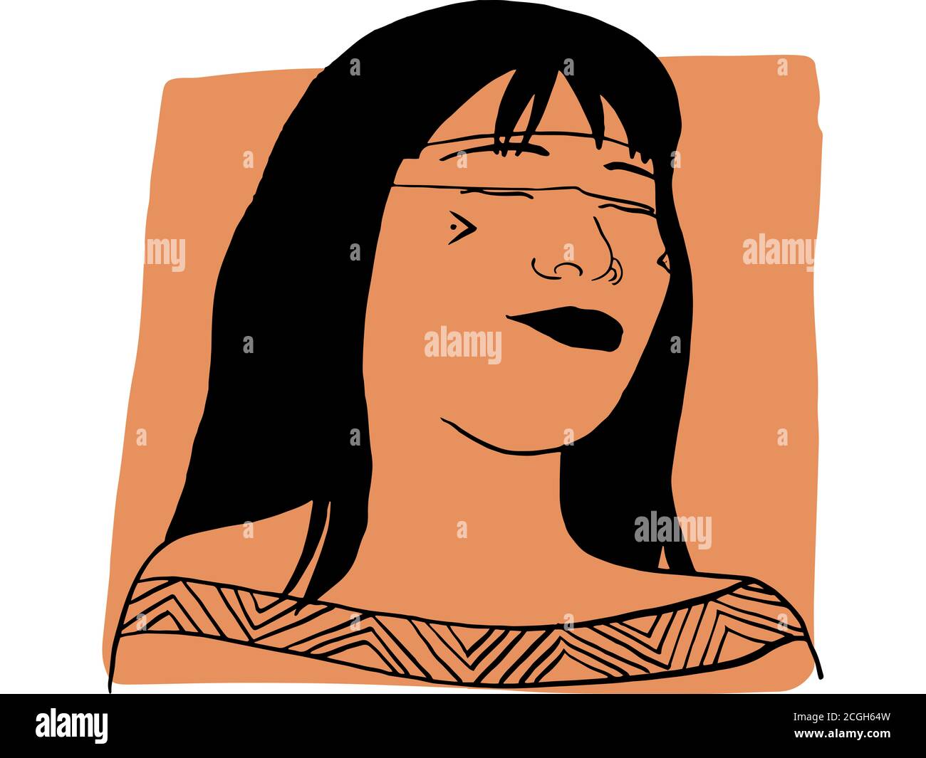 Hand Draw Outline Portrait Of A Tribal Woman With Orange Sample Color Abstract Colletion Of Different People And Skin Tones Diversity Concept Stock Photo Alamy