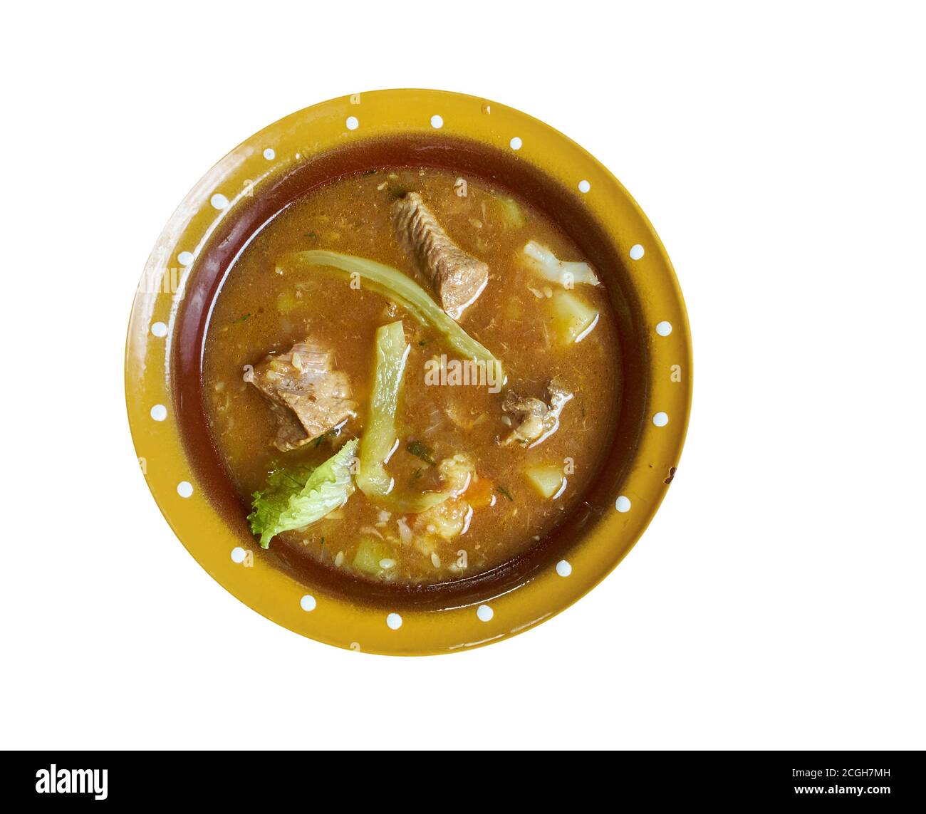 Churipo - spicy Mexican stew prepared with chunks of beef, vegetables