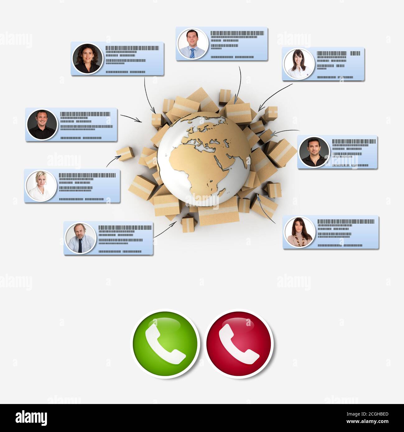 3D rendering of different business contacts making a conference call in an international distribution context Stock Photo