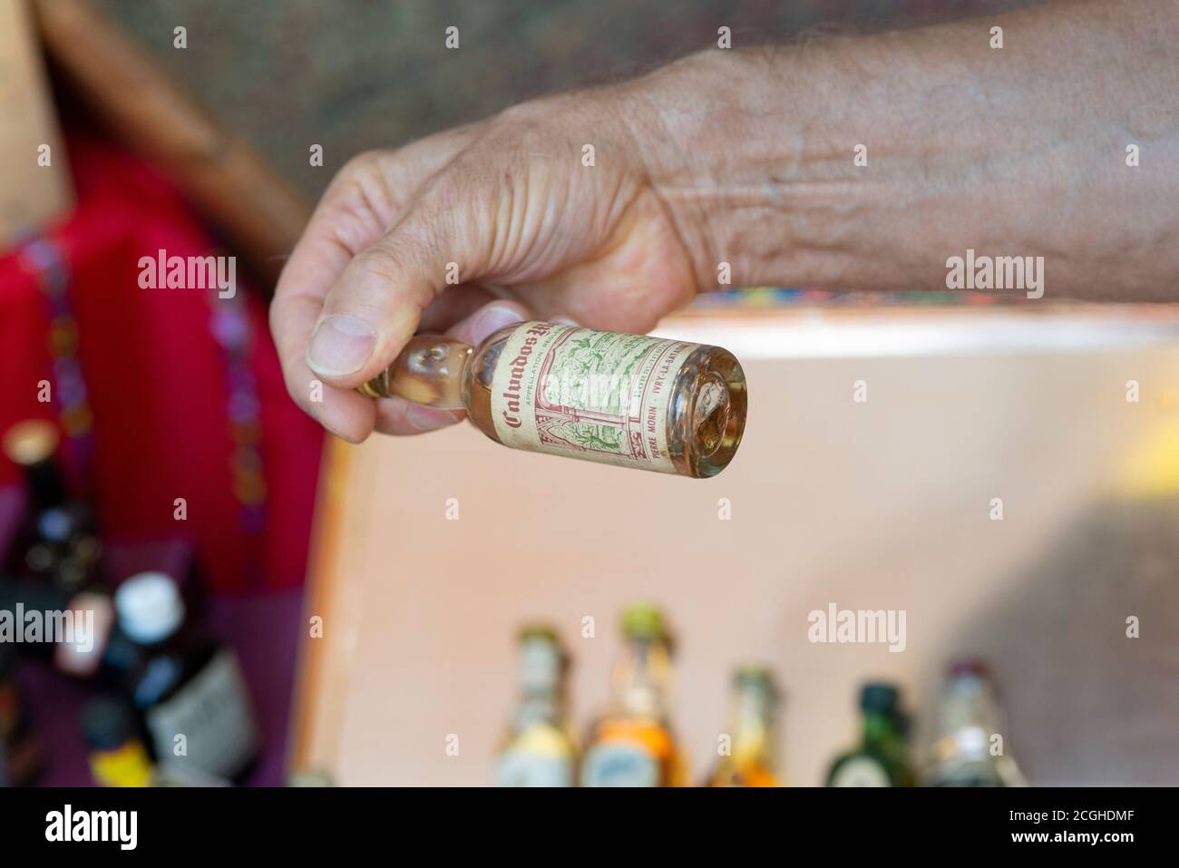 Italy, Lombardy, Old Minil Alcohol Bottles Stock Photo