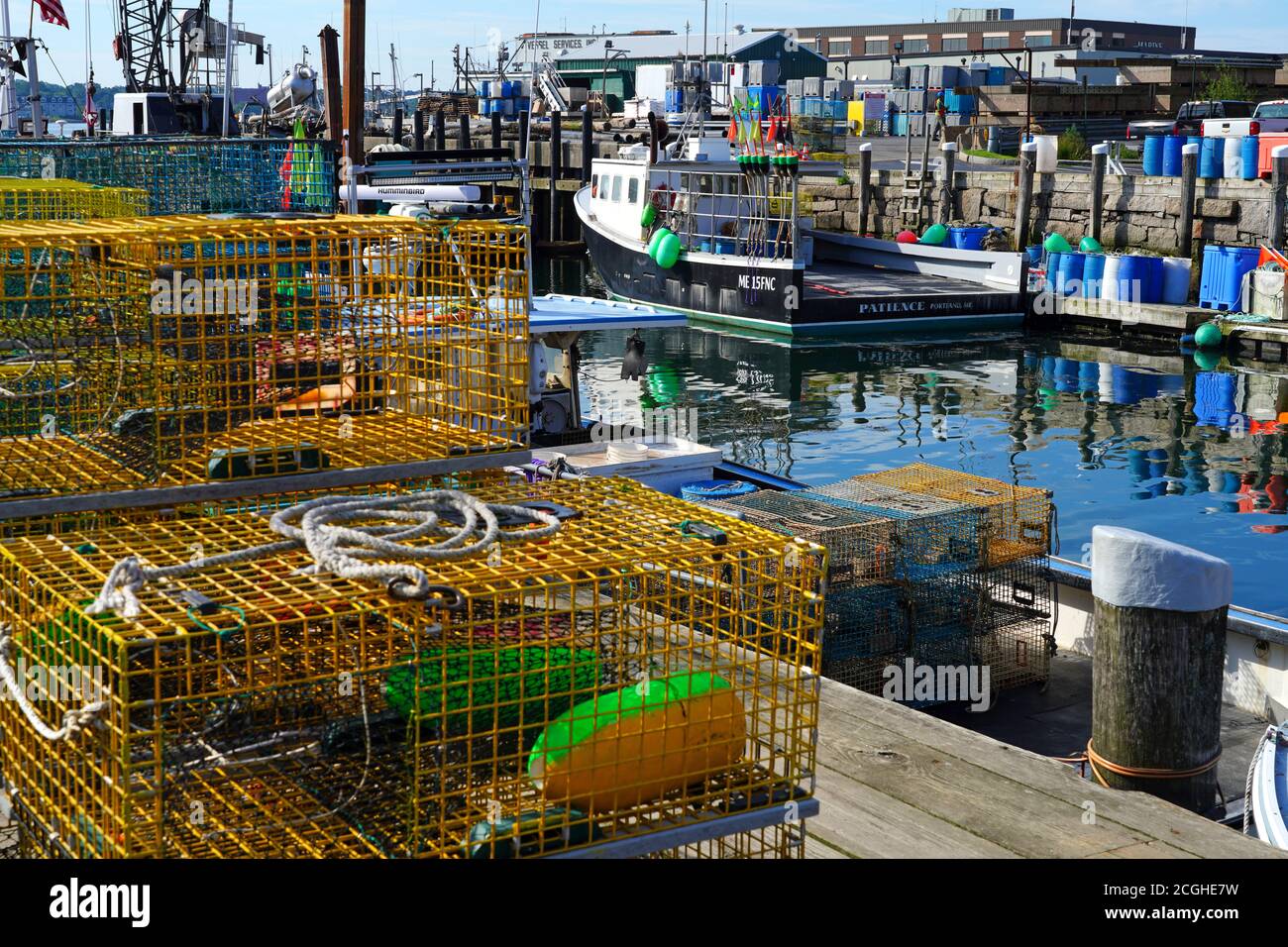 PORTLAND, ME 12 AUG 2020 View of lobster boats in the Portland harbor