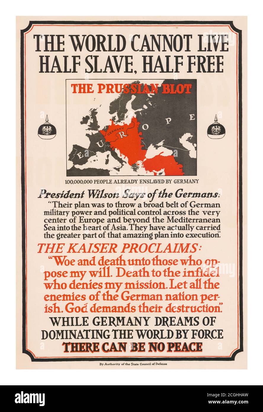 Vintage 1900 S Propaganda Poster The World Cannot Live Half Slave Half Free The Prussian Blot 100 000 000 People Already Enslaved By Germany This Poster Was Published By The American State Council Of Defense