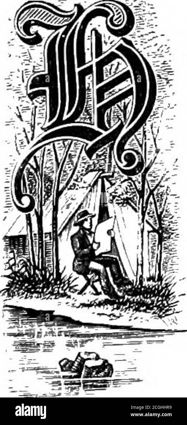 . Pleasures of angling with rod and reel for trout and salmon . sent. The Judgealso delighted every one by his good-humored ren-dering of that classically pathetic ballad, SamJones, the fisherman, while Dun brought tears tothe eyes of his susceptible audience by artisticallychanting that profoundly plaintive ditty : On Springfield mountains there did dwell,A comely youth I knew full well,— which comely youth, it may be remembered,having been cruelly jilted, wandered off broken-hearted to die ignominiously from the bite of apesky sarpent. In reportorial parlance, nothing occurred tomar the fest Stock Photo