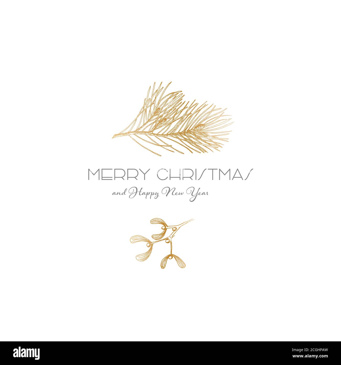 Vector vintage hand drawn Christmas card template with mistletoe and ...