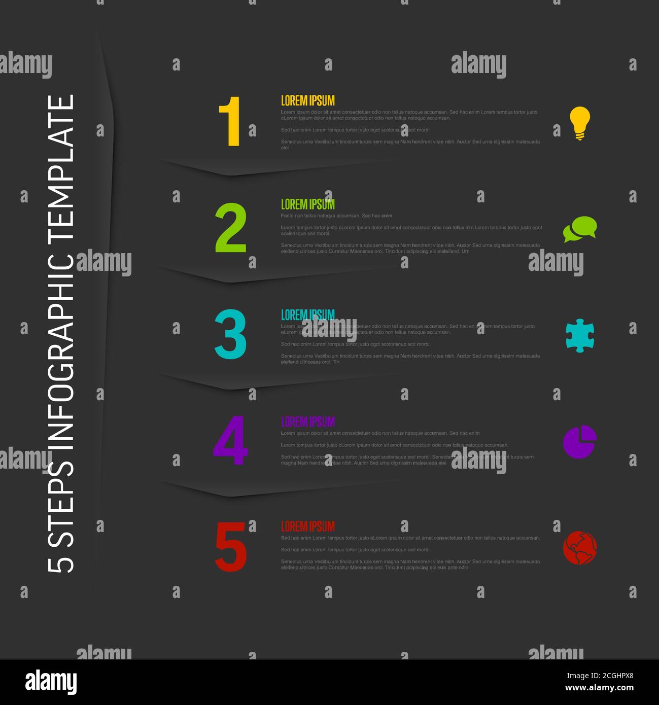 One two three four five - vector dark vertical progress steps template ...