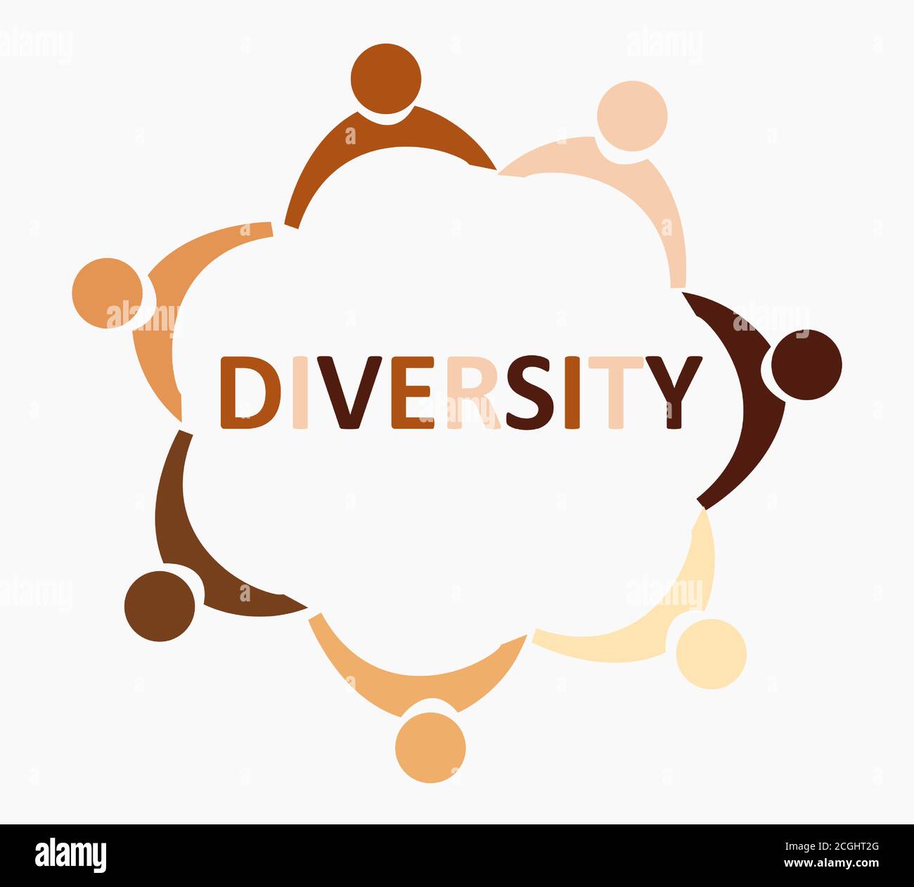 Vector logo of diverse multicultural people standing together in circle on white background Stock Vector